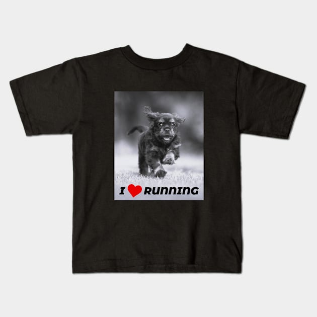 I Love Running Cute Dog Kids T-Shirt by Felipe G Studio